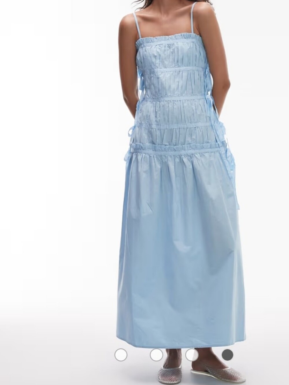 Topshop ruched panel midi dress with tie sides in sky blue Size 8